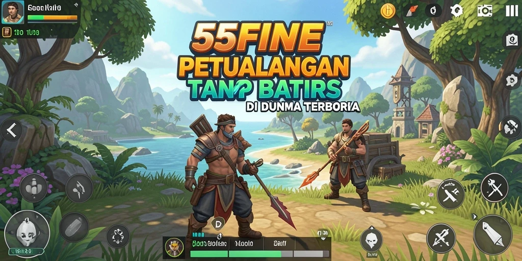 Screenshot gameplay 55FIVE menampilkan petualangan epik di dunia terbuka.