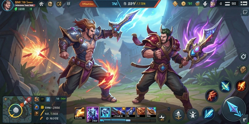 Screenshot gameplay BNI789 dengan aksi MOBA yang seru.