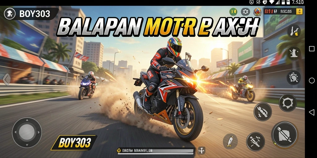 Tampilan gameplay BOY303 dengan balapan motor yang intens.