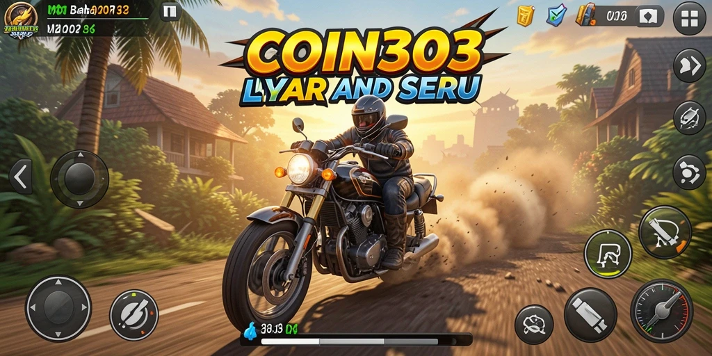 Tampilan gameplay balapan motor yang seru dan mendebarkan dalam COIN303.