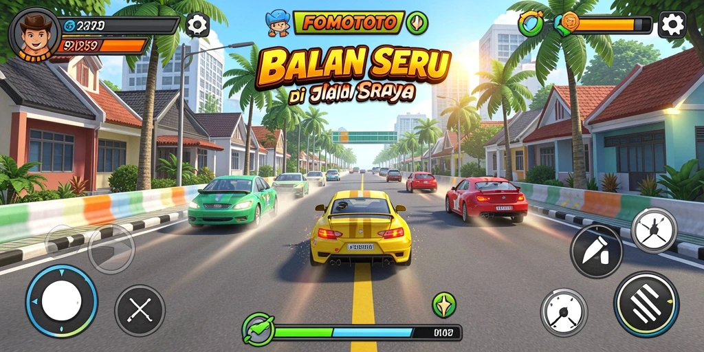 Screenshot FOMOTOTO menampilkan aksi balapan mendebarkan.