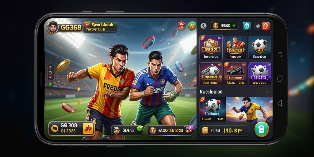 Screenshot utama GG368 menampilkan fitur taruhan Sportsbook yang interaktif.