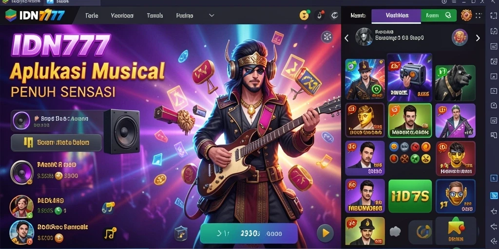 Tampilan gameplay IDN777 dengan fitur interaktif musik.