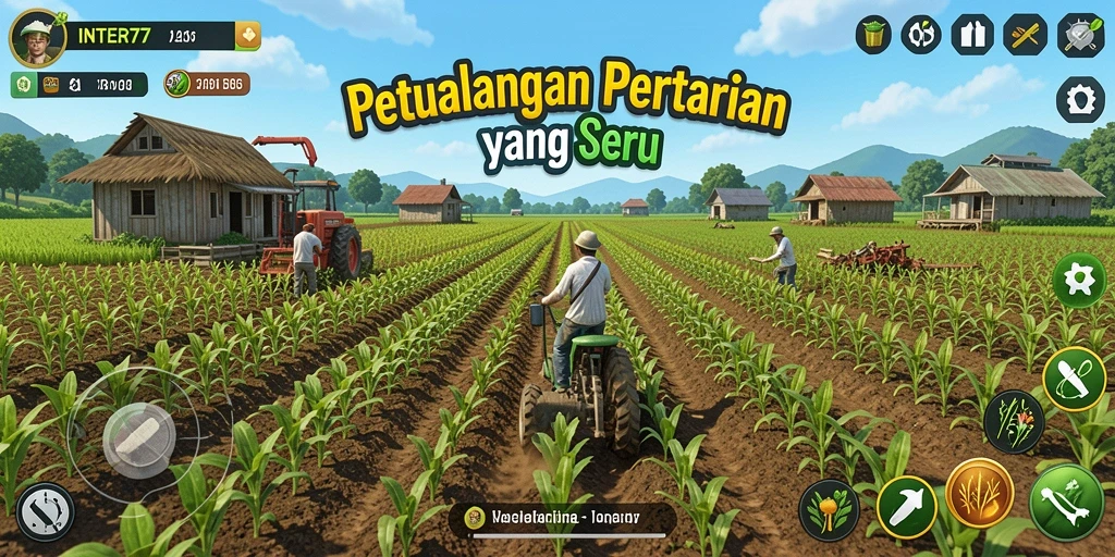 Tampilan gameplay INTER77 yang menggambarkan aktivitas pertanian yang seru.