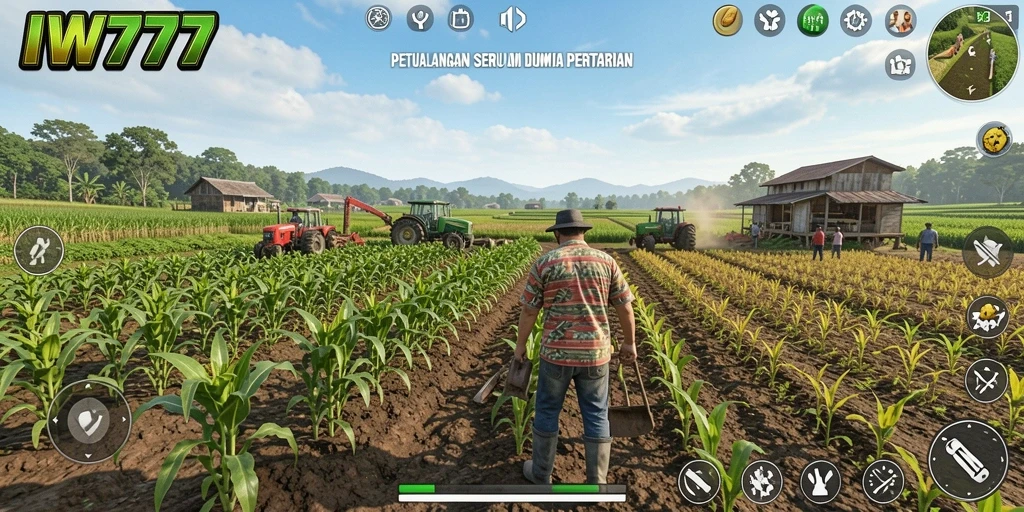 Tangkapan layar IW777 menampilkan gameplay pertanian yang seru dan berwarna.