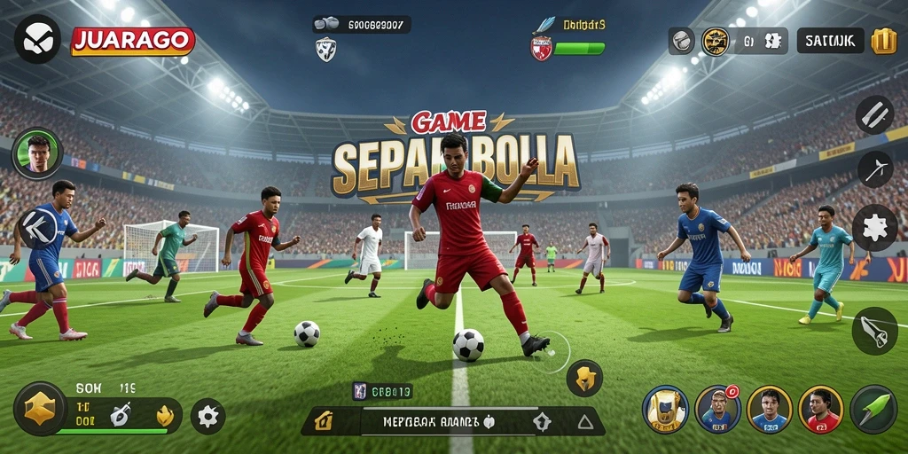 Screenshot JUARAGO menampilkan gameplay sepak bola yang seru.