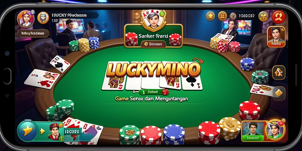 Screenshot LUCKYMINO menunjukkan gameplay Poker yang menarik.