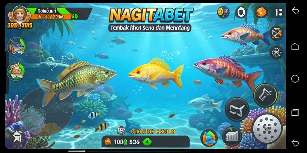 Gameplay seru dalam NAGITABET menembak ikan berwarna-warni.