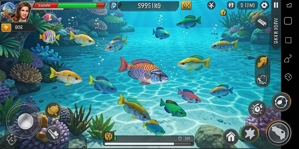 Gameplay seru di S9S9 dengan berbagai ikan yang berwarna-warni.
