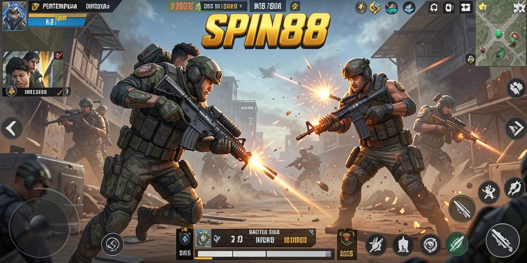 Tampilan gameplay intens dalam SPIN88 dengan pertempuran seru.