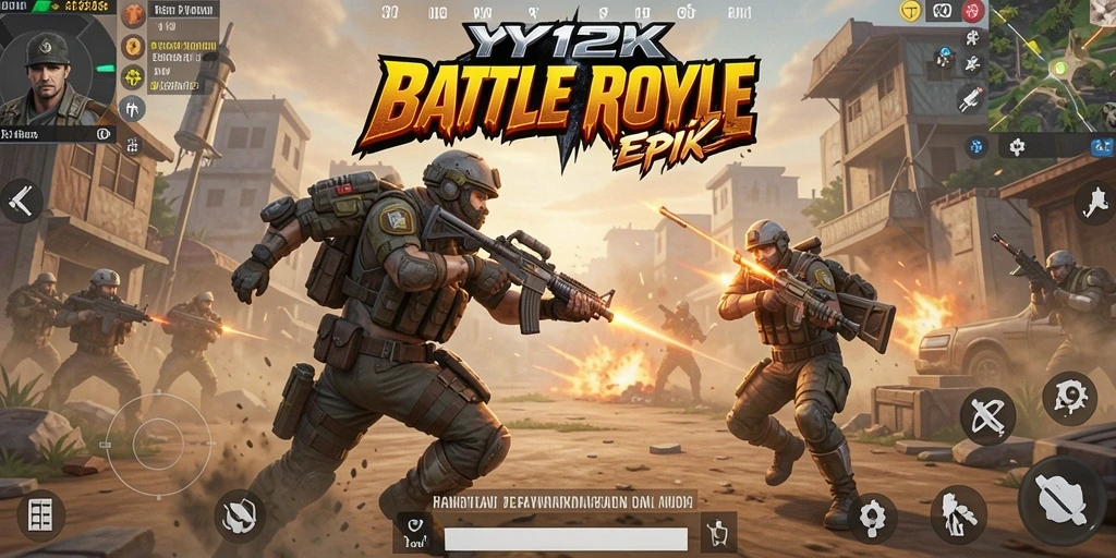 Tampilan aksi seru dalam gameplay YY123 Battle Royale.